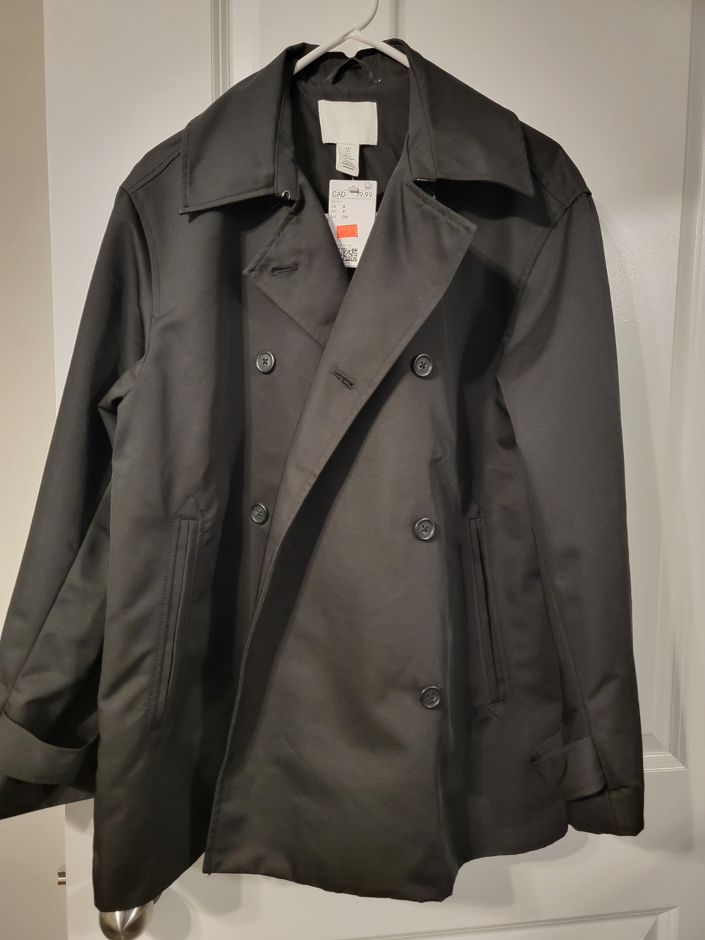 H&M Black Double-Breasted Trench Coat